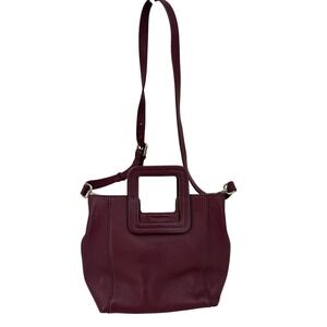 Anthropologie TMRW STUDIO crossbody Bag Burgundy Pebbled Leather Square Handles